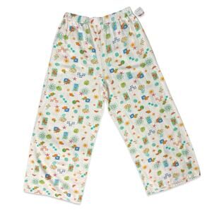 Midnight Sky White Orange Linen Blend Wide Leg Elastic Waist Pants sz L NEW Tags